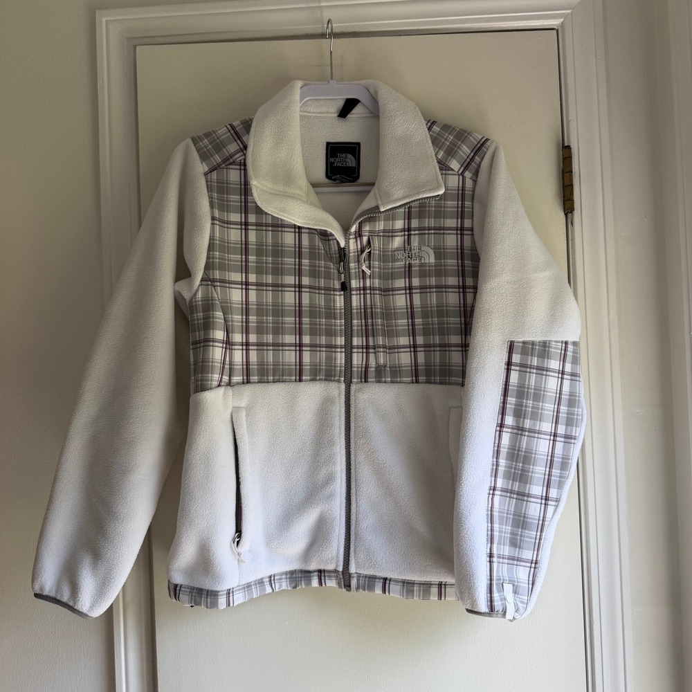 The North Face Denali Polartec Fleece Jacket Womens Medium White Purple Plaid